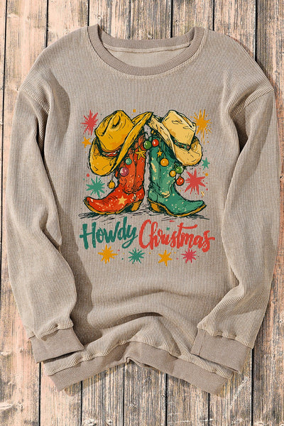 Women's Textured Khaki Howdy Christmas Western Graphic Sweatshirt