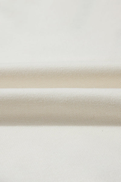 Women's Textured Sleeve Half-Zip Hoodie in Cream Cotton Blend