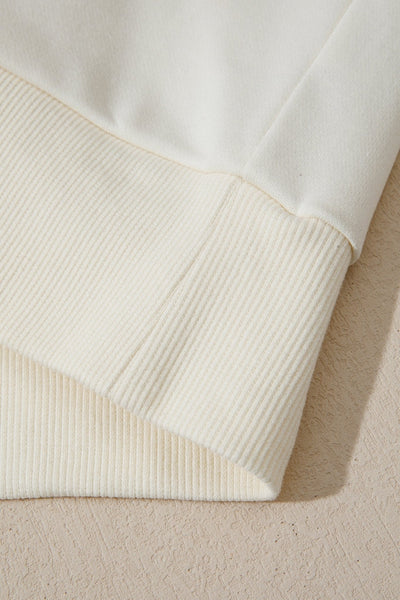 Women's Textured Sleeve Half-Zip Hoodie in Cream Cotton Blend