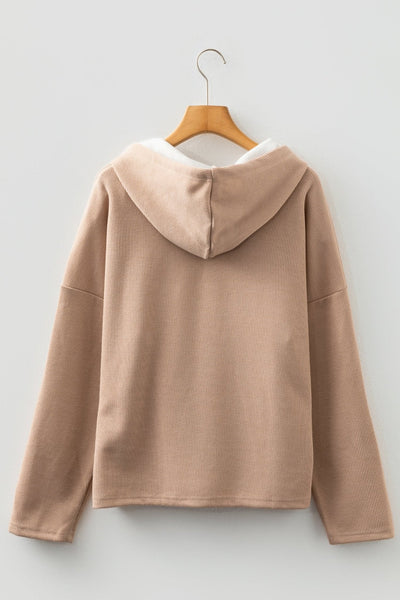Women's Textured Thermal Lace Drawstring Hoodie in Oatmeal