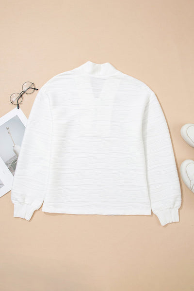 Women's Textured Zip-Neck Pullover in Cloud White