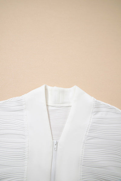 Women's Textured Zip-Neck Pullover in Cloud White
