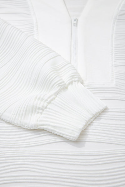 Women's Textured Zip-Neck Pullover in Cloud White