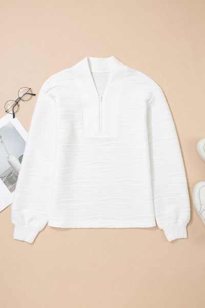 Women's Textured Zip-Neck Pullover in Cloud White