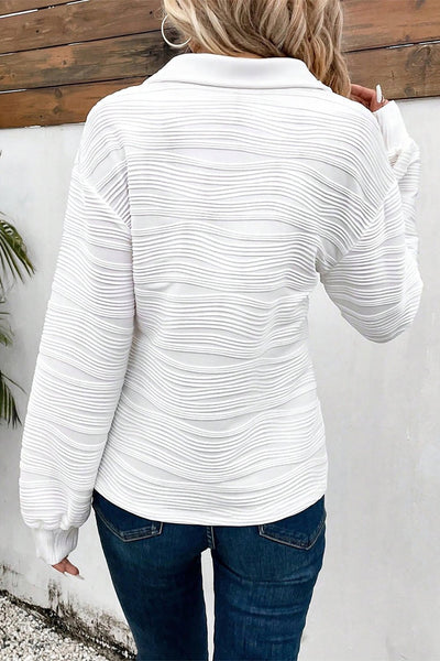 Women's Textured Zip-Neck Pullover in Cloud White