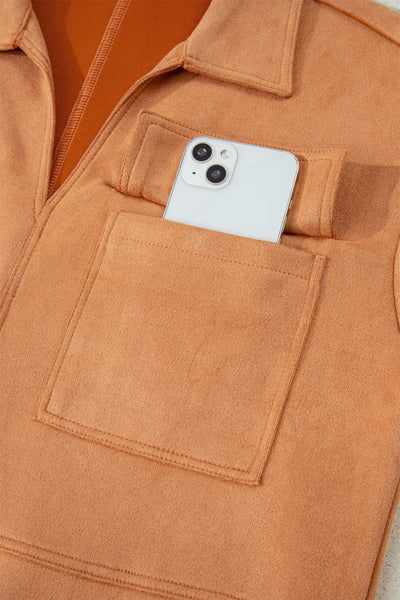 Women's Thai Curry Faux Suede V-Neck Shift Dress with Pockets