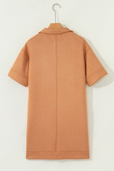 Women's Thai Curry Faux Suede V-Neck Shift Dress with Pockets