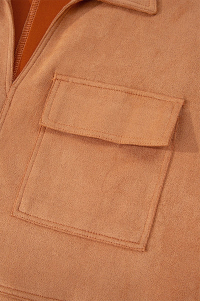 Women's Thai Curry Faux Suede V-Neck Shift Dress with Pockets