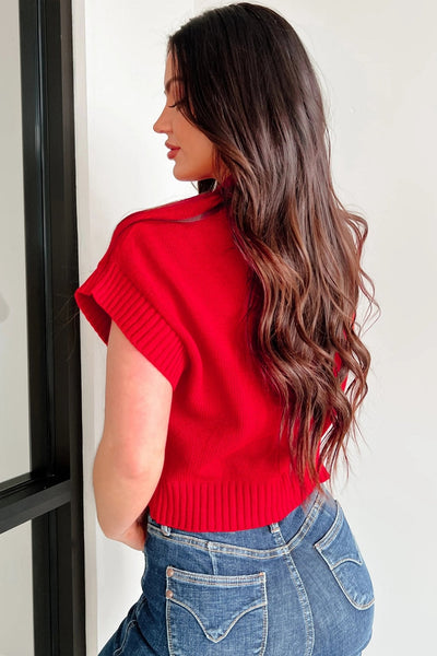 Women's Trendy Fiery Red Heart Graphic Cropped Sweater - Casual Short Sleeve Top for Valentine's Day Chic Style