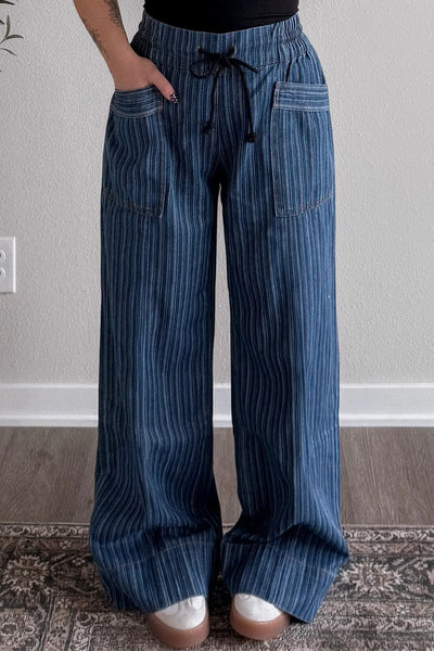 Women's Trendy High-Waisted Striped Jeans for Women - Stylish Casual Fit Denim Pants for Effortless Everyday Outfits