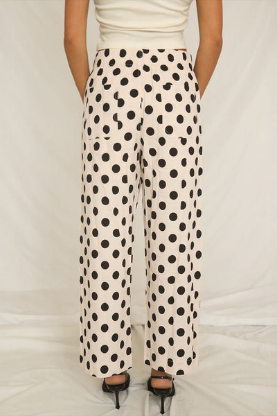 Women's Trendy Women's White Polka Dot Loose-Fit Pants with Pockets - Comfortable Casual Wear for Effortless Everyday Style