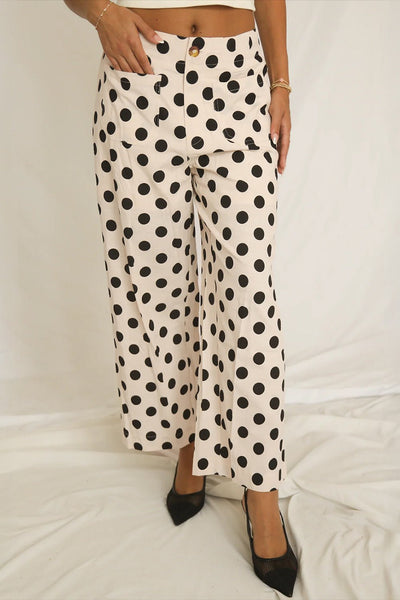 Women's Trendy Women's White Polka Dot Loose-Fit Pants with Pockets - Comfortable Casual Wear for Effortless Everyday Style