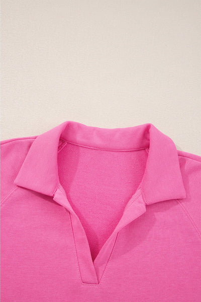 Women's V-Neck Polo Sweatpant Set in Sachet Pink Cotton Blend