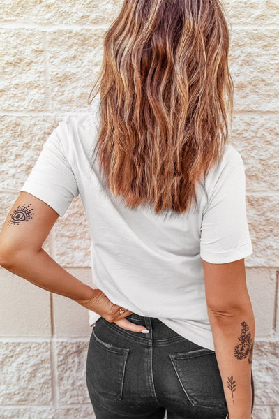 Women's Valentine's Bow Print Cotton-Blend Tee | White Short Sleeve Top
