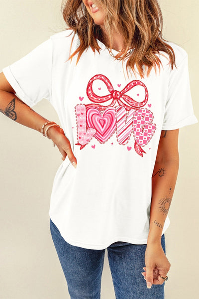 Women's Valentine's Love Graphic Tee with Bow Detail
