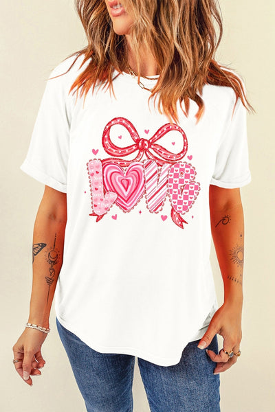 Women's Valentine's Love Graphic Tee with Bow Detail