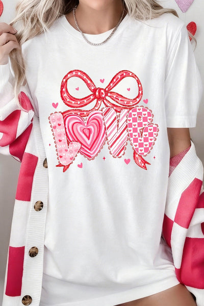 Women's Valentine's Love Graphic Tee with Bow Detail