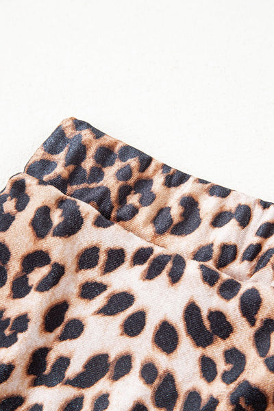 Women's Velvet Leopard Print Tiered Mini Skirt with Elastic Waist