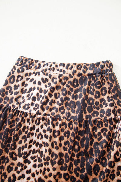 Women's Velvet Leopard Print Tiered Mini Skirt with Elastic Waist