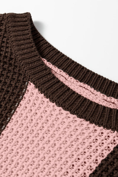 Women's Vertical Stripe Cotton-Blend Thermal Sweater in Chocolate
