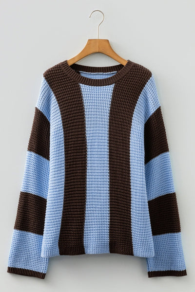 Women's Vertical Stripe Thermal Knit Drop Shoulder Sweater