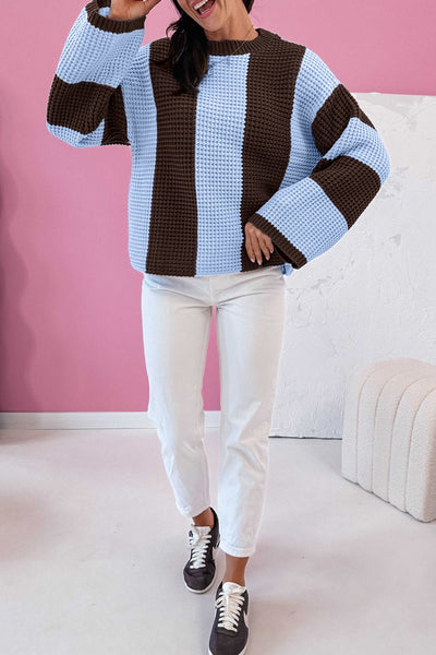 Women's Vertical Stripe Thermal Knit Drop Shoulder Sweater