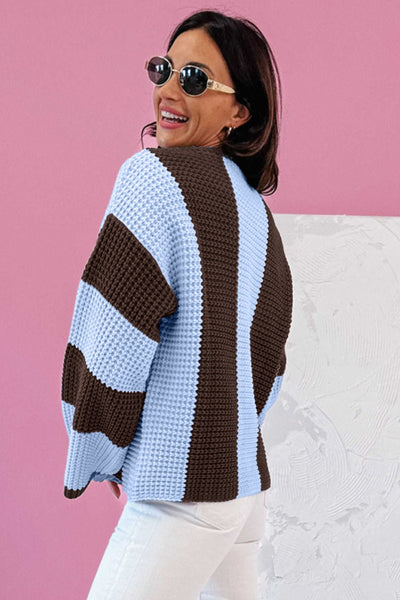 Women's Vertical Stripe Thermal Knit Drop Shoulder Sweater