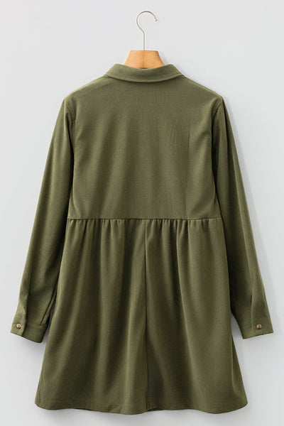 Women's Vineyard Green Corduroy A-Line Mini Dress with Collar