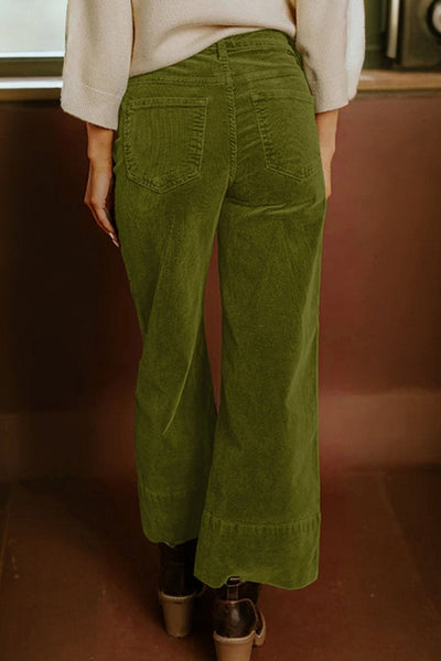 Women's Vineyard Green High-Waist Wide-Leg Corduroy Pants