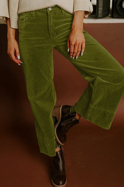 Women's Vineyard Green High-Waist Wide-Leg Corduroy Pants