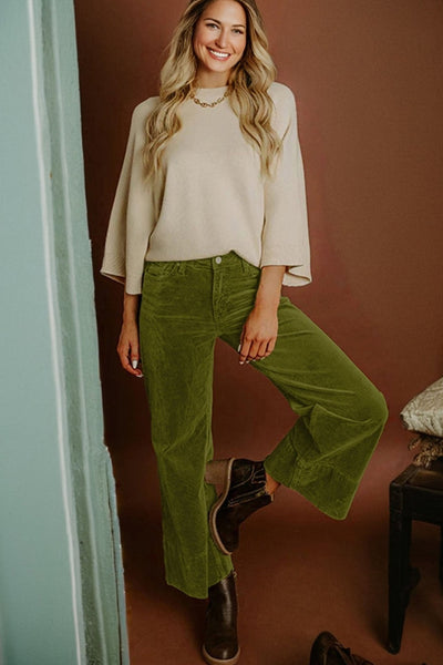 Women's Vineyard Green High-Waist Wide-Leg Corduroy Pants