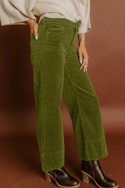 Women's Vineyard Green High-Waist Wide-Leg Corduroy Pants
