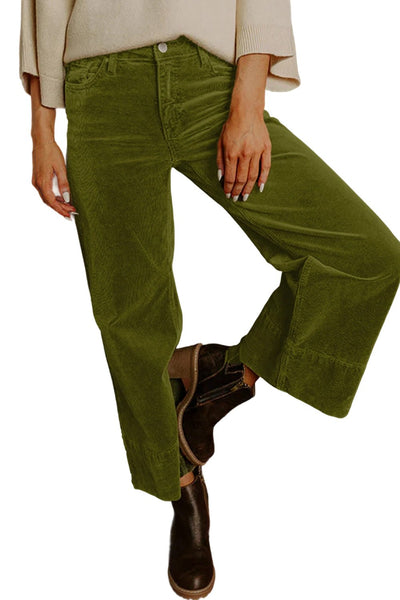 Women's Vineyard Green High-Waist Wide-Leg Corduroy Pants