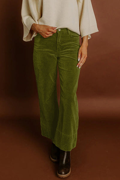 Women's Vineyard Green High-Waist Wide-Leg Corduroy Pants