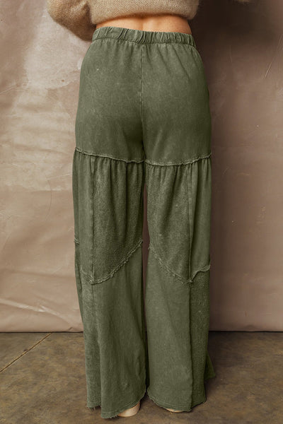 Women's Vineyard Green Mineral Wash Wide-Leg Patchwork Trousers