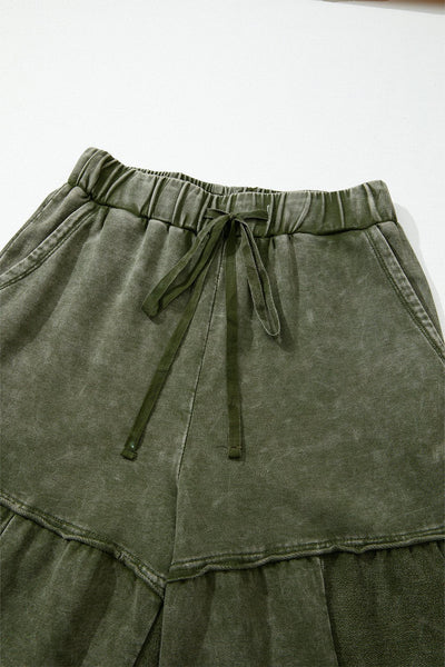 Women's Vineyard Green Mineral Wash Wide-Leg Patchwork Trousers