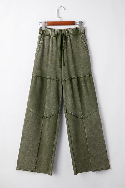 Women's Vineyard Green Mineral Wash Wide-Leg Patchwork Trousers