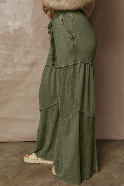 Women's Vineyard Green Mineral Wash Wide-Leg Patchwork Trousers