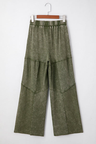 Women's Vineyard Green Mineral Wash Wide-Leg Patchwork Trousers