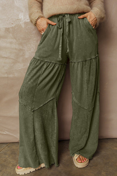 Women's Vineyard Green Mineral Wash Wide-Leg Patchwork Trousers