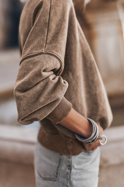 Women's Vintage Mineral Wash Drop Shoulder Sweatshirt in Mocha