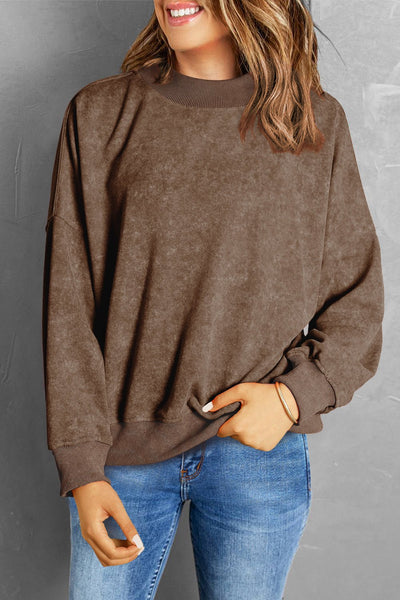 Women's Vintage Mineral Wash Drop Shoulder Sweatshirt in Mocha