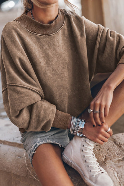 Women's Vintage Mineral Wash Drop Shoulder Sweatshirt in Mocha