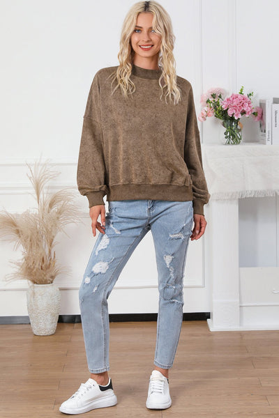 Women's Vintage Mineral Wash Drop Shoulder Sweatshirt in Mocha