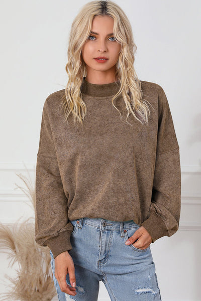 Women's Vintage Mineral Wash Drop Shoulder Sweatshirt in Mocha