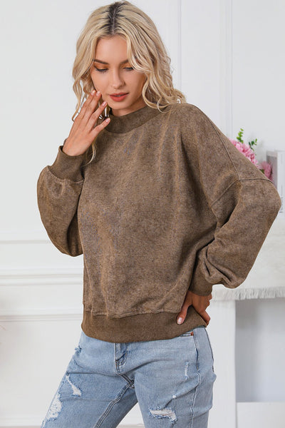 Women's Vintage Mineral Wash Drop Shoulder Sweatshirt in Mocha