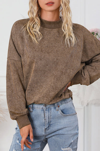 Women's Vintage Mineral Wash Drop Shoulder Sweatshirt in Mocha