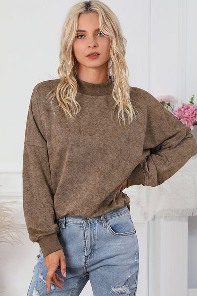 Women's Vintage Mineral Wash Drop Shoulder Sweatshirt in Mocha