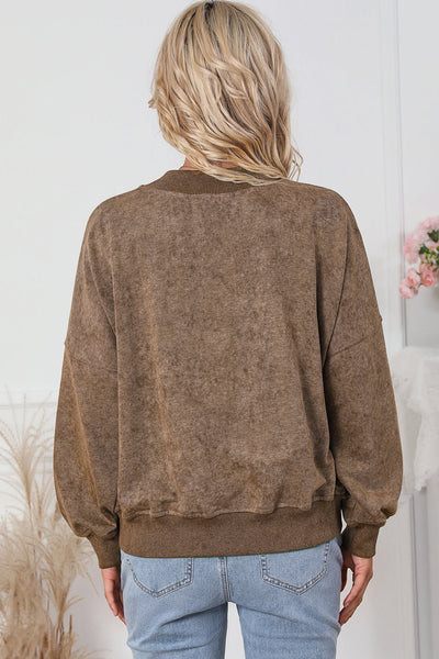 Women's Vintage Mineral Wash Drop Shoulder Sweatshirt in Mocha