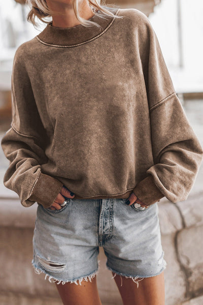 Women's Vintage Mineral Wash Drop Shoulder Sweatshirt in Mocha